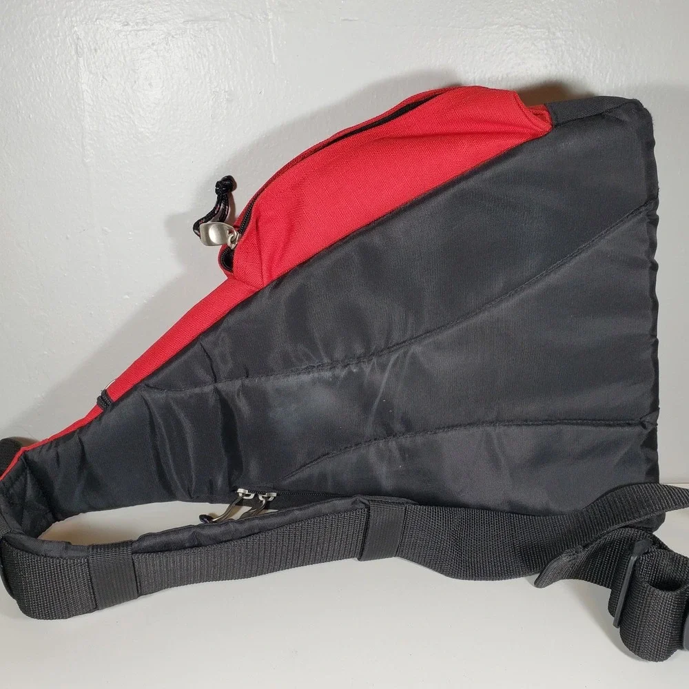 AMPAC Bag Sling Backpack Red Black Shoulder Strap Adjustable Zip Many Pockets